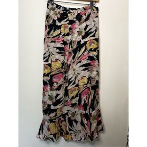Black and Pink Ruffled Trumpet Maxi Skirt